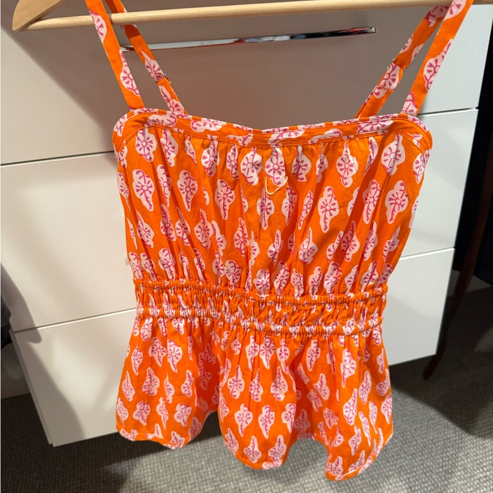 J. Crew Factory Orange and Pink Leaf Print Tank Top